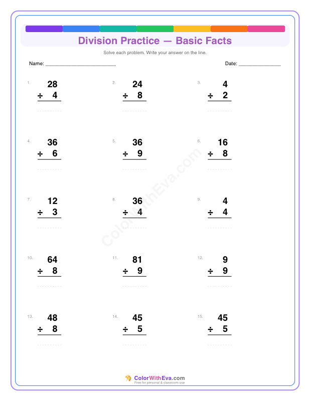 Division Practice: Basic Facts (Set 1) thumbnail