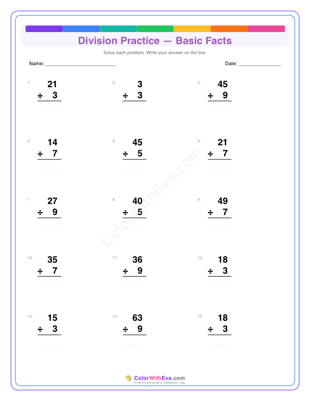 Division Practice: Basic Facts (Set 2) thumbnail