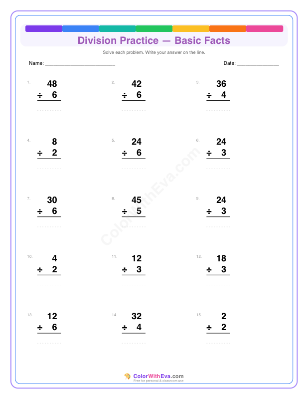 Division Practice: Basic Facts (Set 3) thumbnail