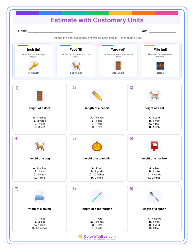 Customary Measurement Estimates: Level 1 (Set 1) thumbnail