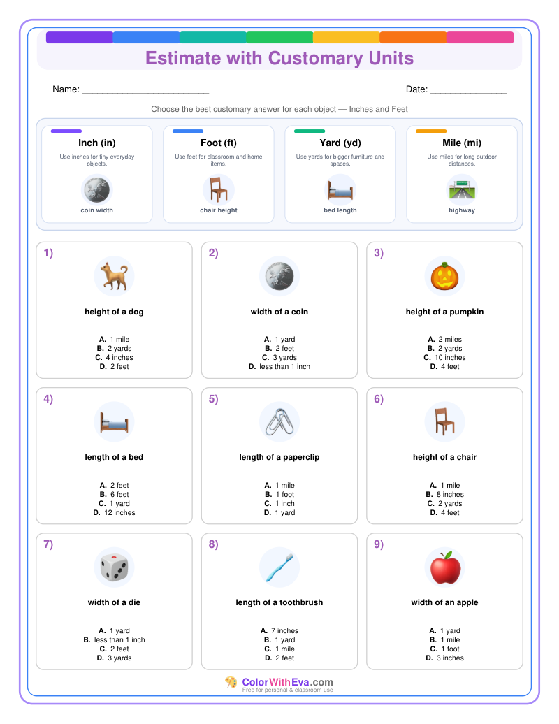 Customary Measurement Estimates: Level 1 (Set 2) thumbnail