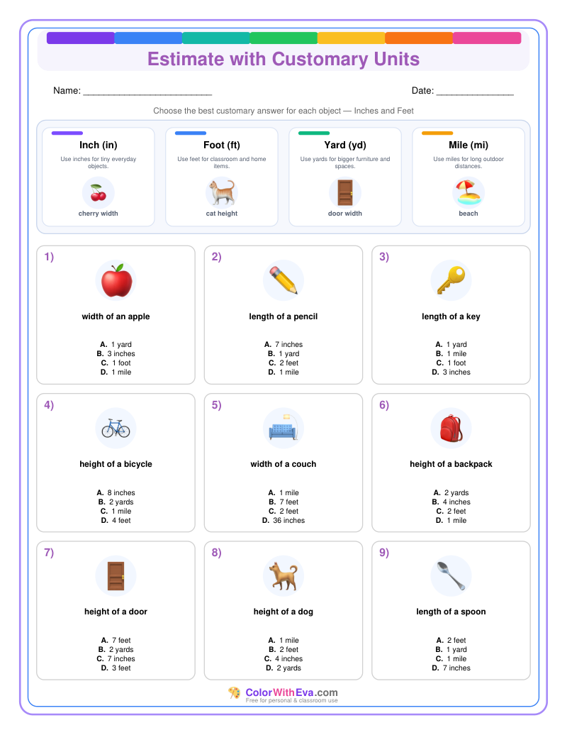 Customary Measurement Estimates: Level 1 (Set 3) thumbnail