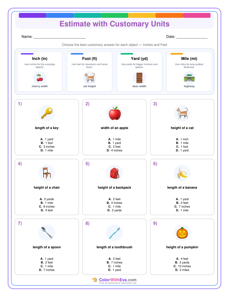 Customary Measurement Estimates: Level 1 (Set 4) thumbnail
