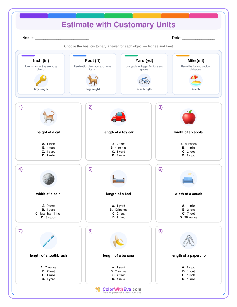 Customary Measurement Estimates: Level 1 (Set 5) thumbnail