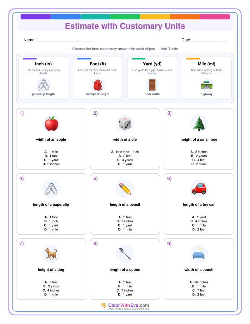 Customary Measurement Estimates: Level 2 (Set 2) thumbnail