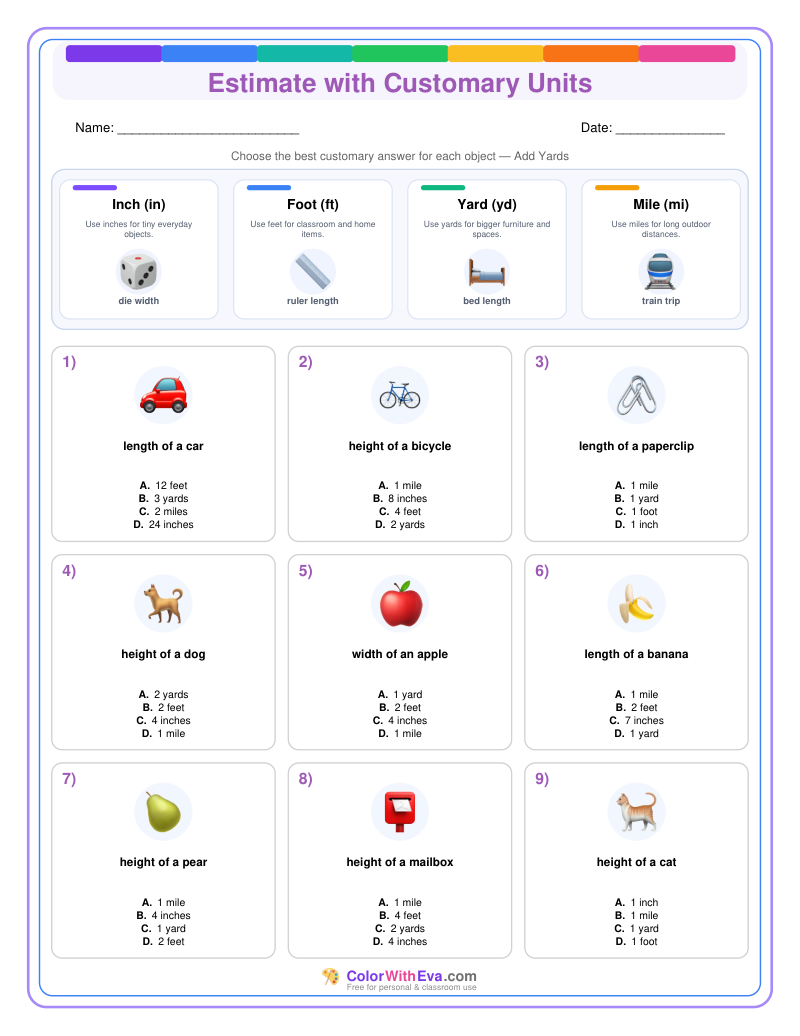 Customary Measurement Estimates: Level 2 (Set 3) thumbnail