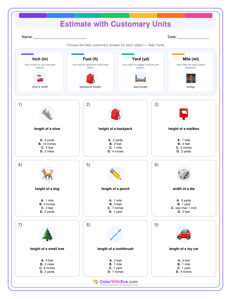 Customary Measurement Estimates: Level 2 (Set 4) thumbnail