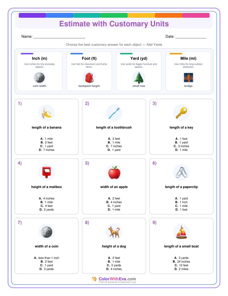 Customary Measurement Estimates: Level 2 (Set 5) thumbnail