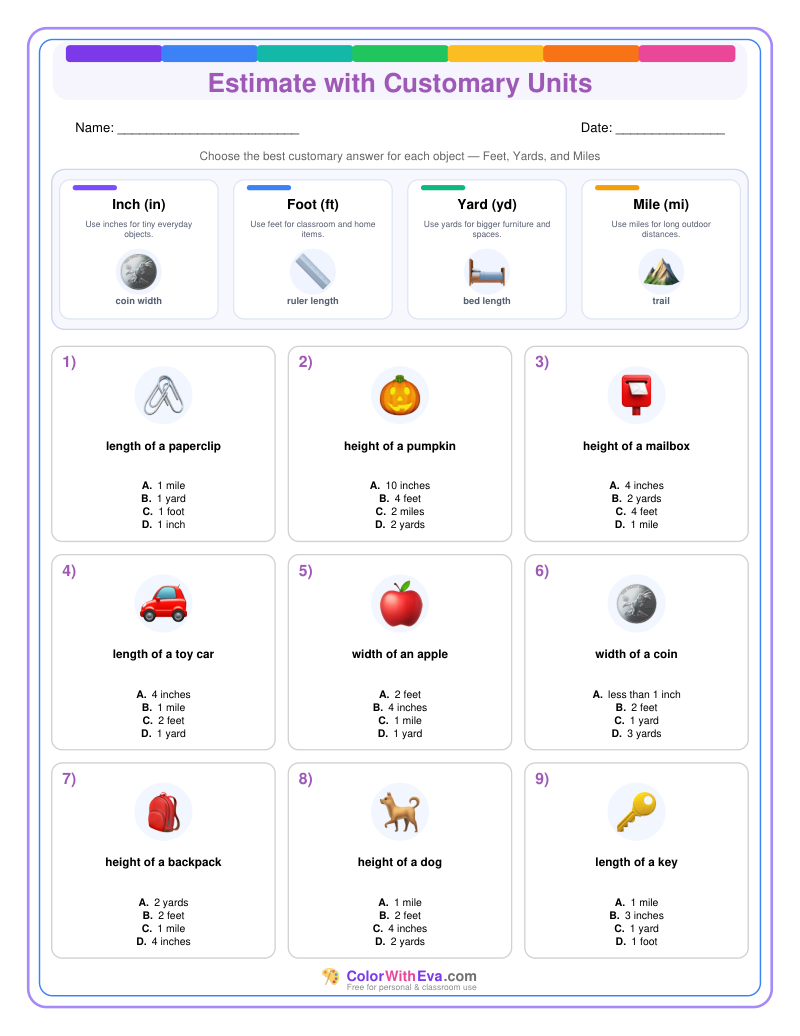 Customary Measurement Estimates: Level 3 (Set 3) thumbnail