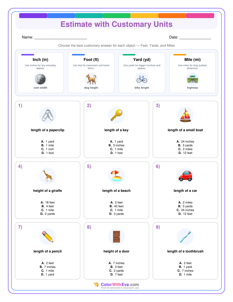 Customary Measurement Estimates: Level 3 (Set 4) thumbnail