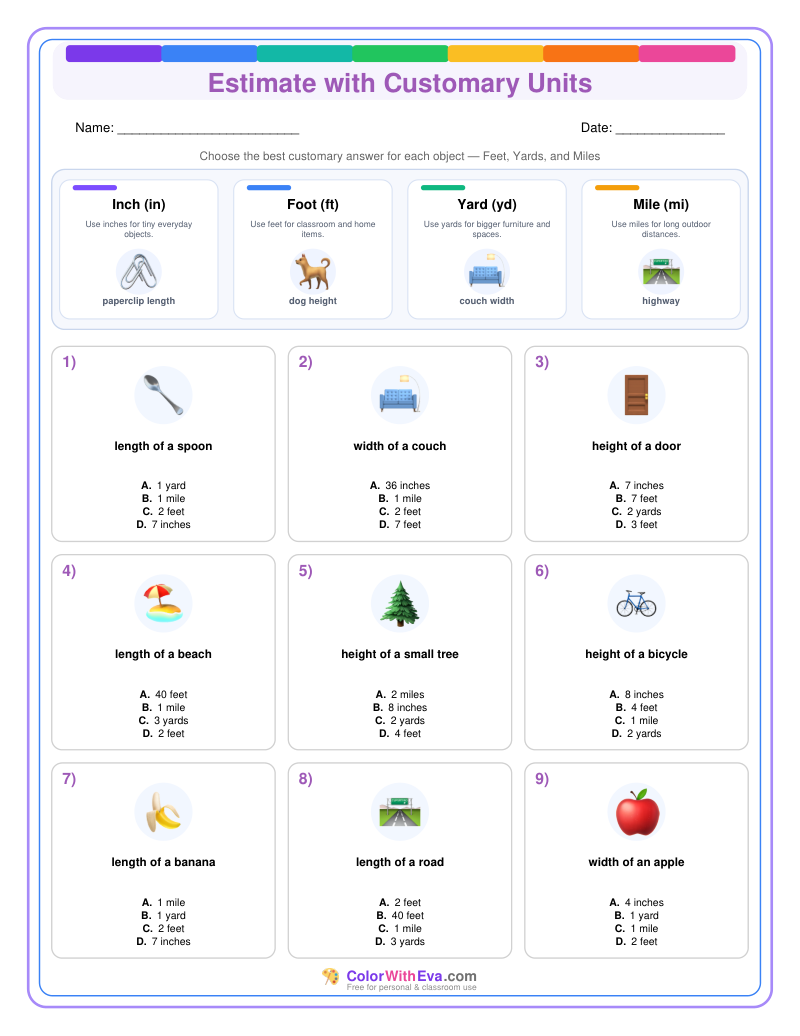 Customary Measurement Estimates: Level 3 (Set 5) thumbnail