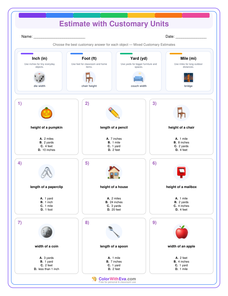 Customary Measurement Estimates: Level 4 (Set 1) thumbnail