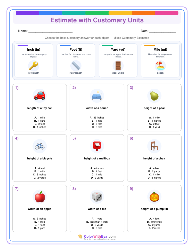 Customary Measurement Estimates: Level 4 (Set 2) thumbnail