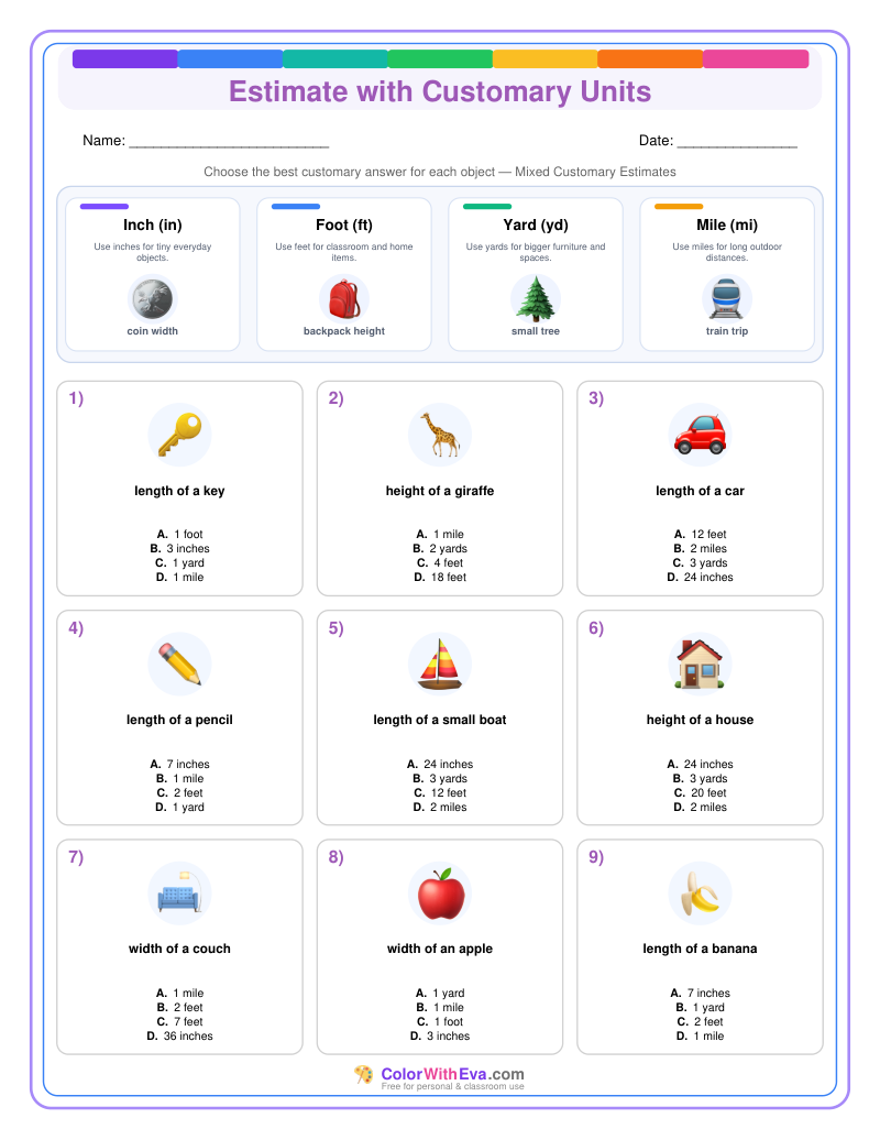 Customary Measurement Estimates: Level 4 (Set 3) thumbnail