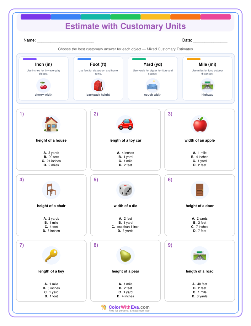 Customary Measurement Estimates: Level 4 (Set 4) thumbnail