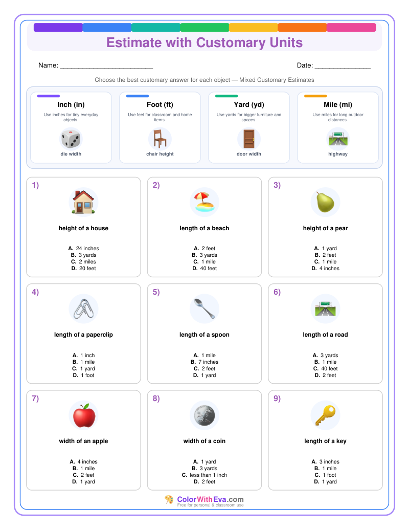 Customary Measurement Estimates: Level 4 (Set 5) thumbnail