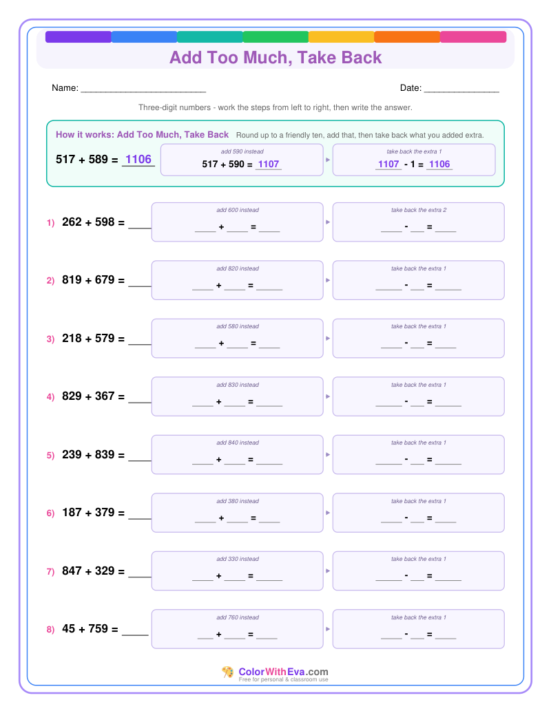 Add Too Much, Take Back: Addition Level 3 (Set 1) thumbnail
