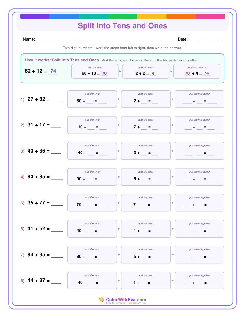 Split Into Tens and Ones: Addition Level 2 (Set 1) thumbnail