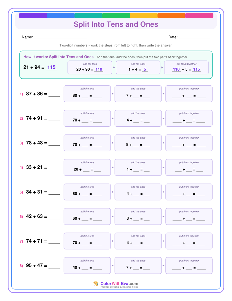 Split Into Tens and Ones: Addition Level 2 (Set 2) thumbnail