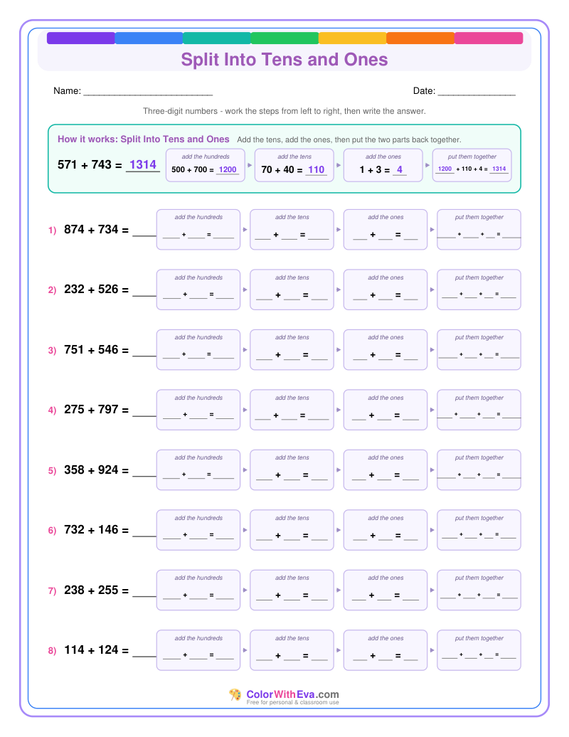 Split Into Tens and Ones: Addition Level 3 (Set 1) thumbnail