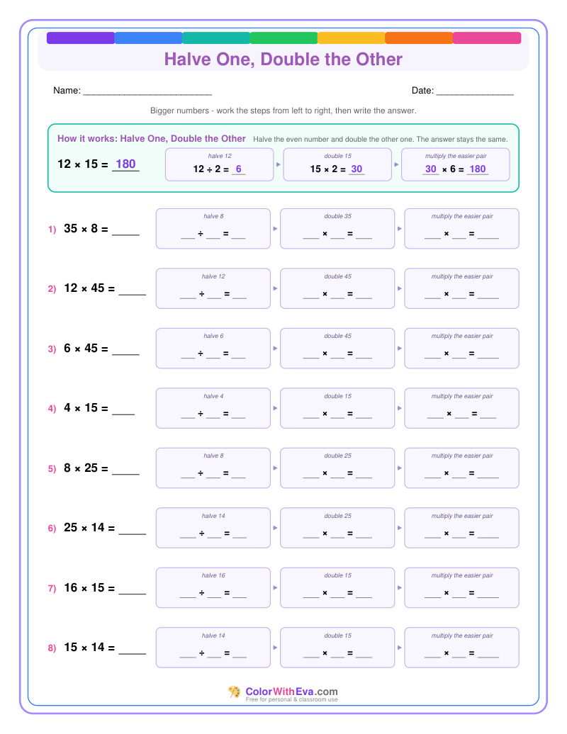 Halve One, Double the Other: Multiplication Level 3 (Set 1) thumbnail