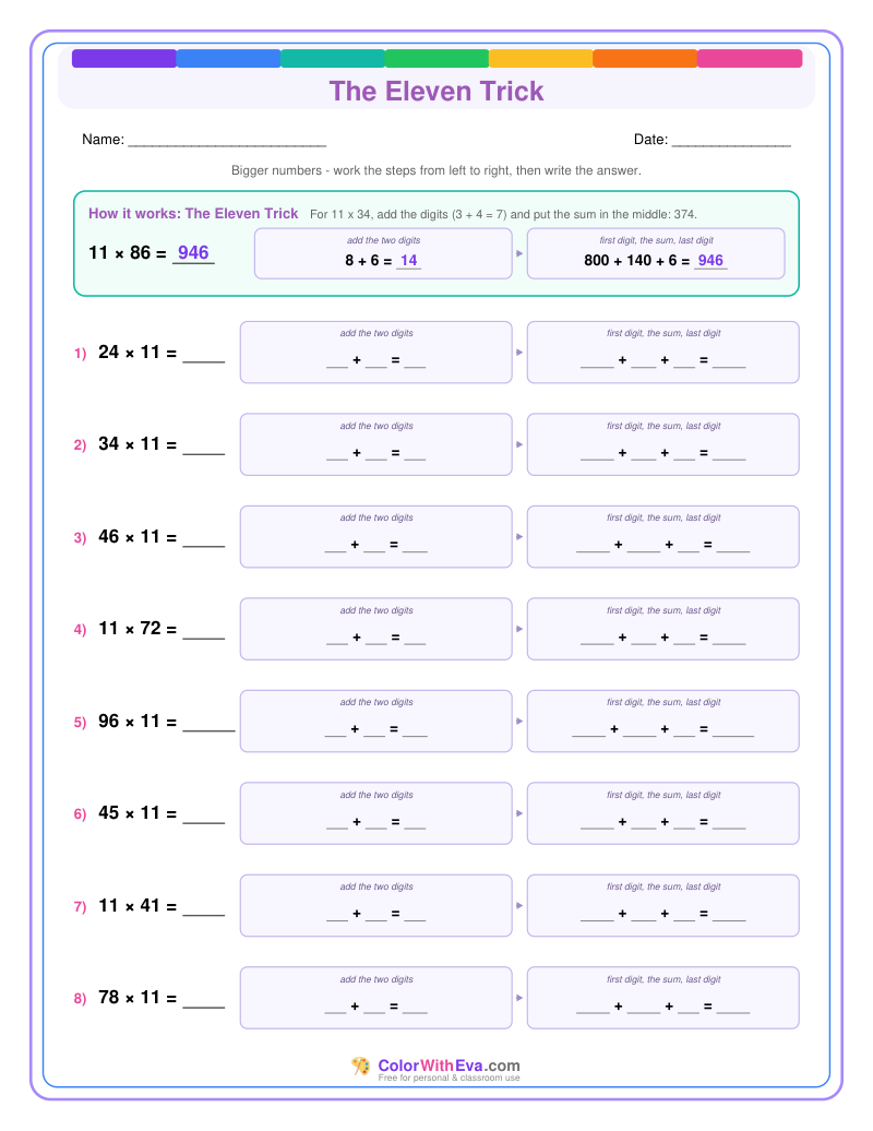 The Eleven Trick: Multiplication Level 3 (Set 1) thumbnail