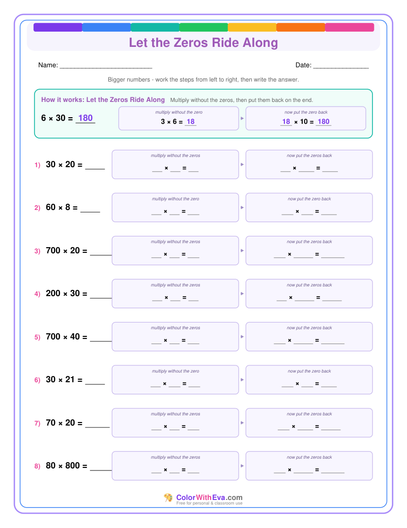 Let the Zeros Ride Along: Multiplication Level 3 (Set 1) thumbnail