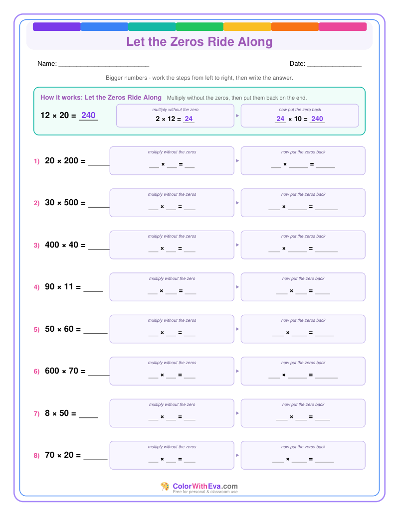 Let the Zeros Ride Along: Multiplication Level 3 (Set 2) thumbnail