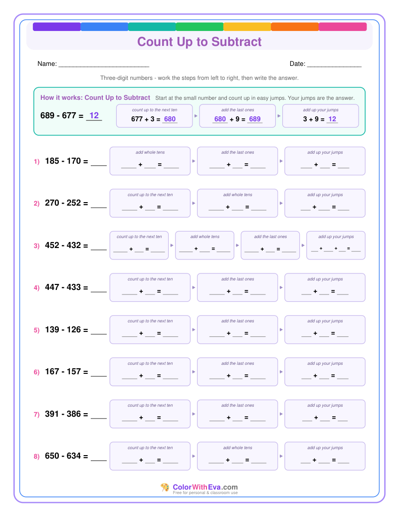 Count Up to Subtract: Subtraction Level 3 (Set 2) thumbnail