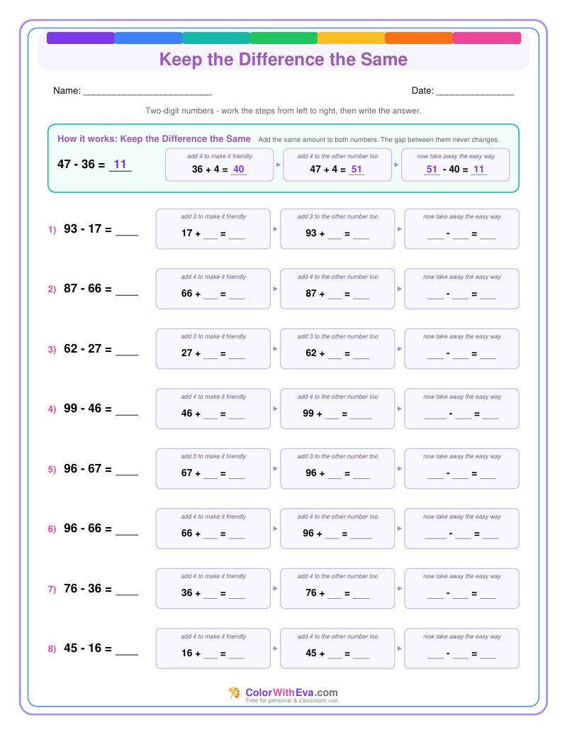 Keep the Difference the Same: Subtraction Level 2 (Set 1) thumbnail