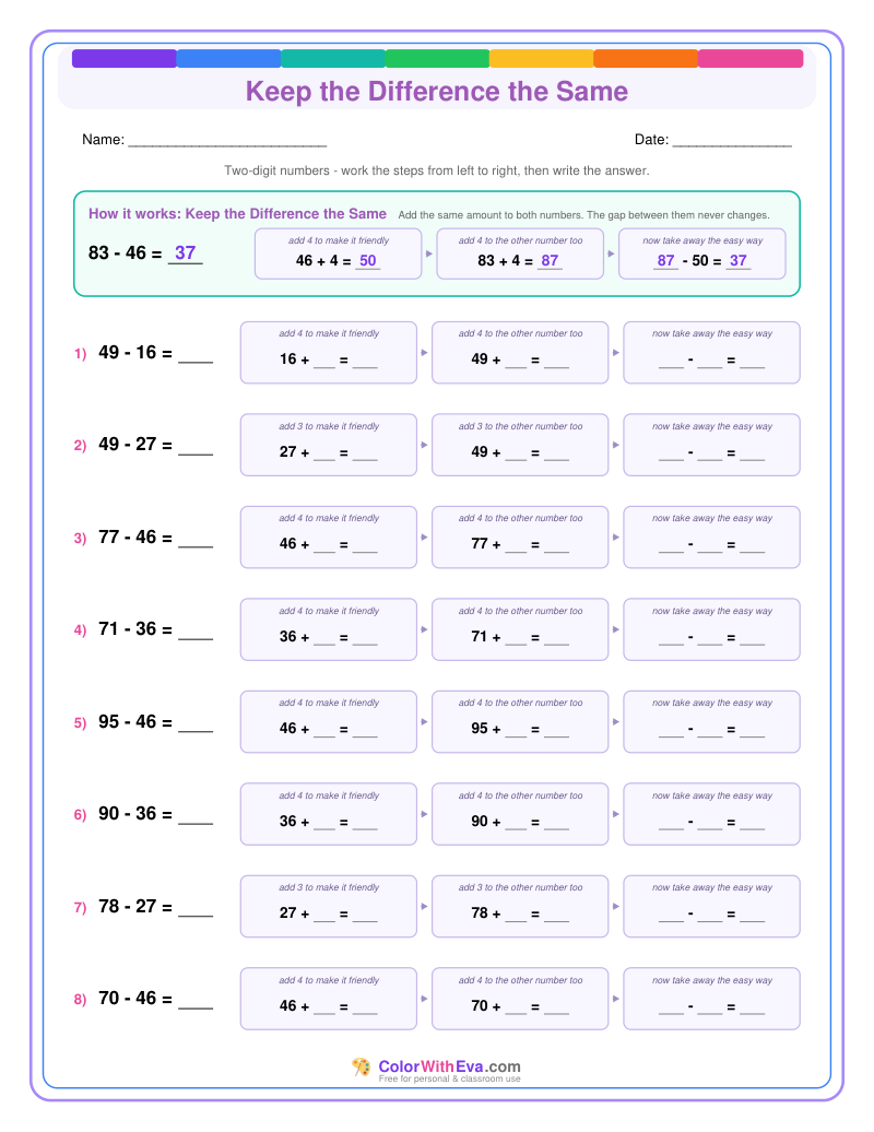 Keep the Difference the Same: Subtraction Level 2 (Set 2) preview