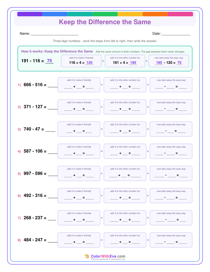 Keep the Difference the Same: Subtraction Level 3 (Set 1) thumbnail