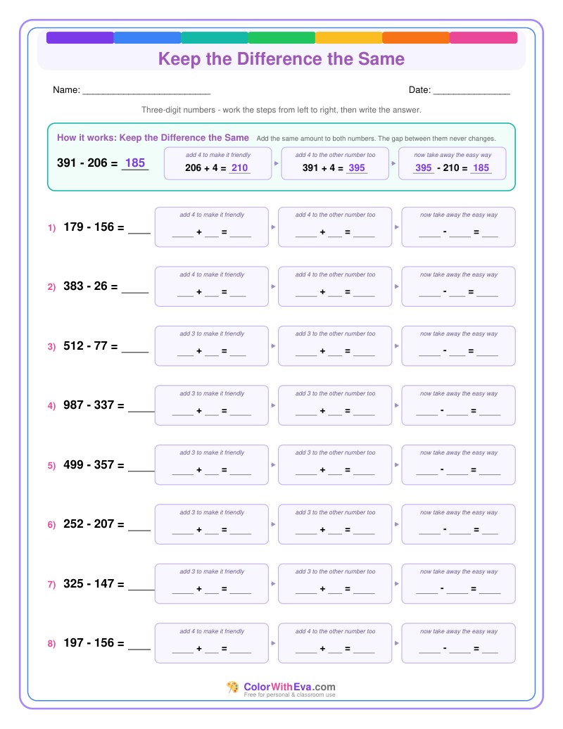 Keep the Difference the Same: Subtraction Level 3 (Set 2) preview