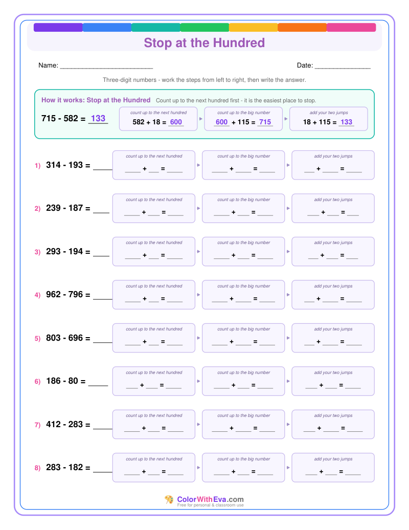 Stop at the Hundred: Subtraction Level 3 (Set 1) thumbnail