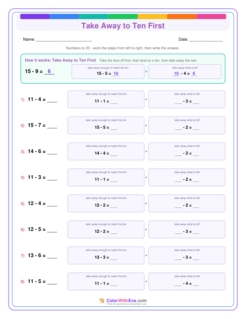 Take Away to Ten First: Subtraction Level 1 (Set 1) thumbnail