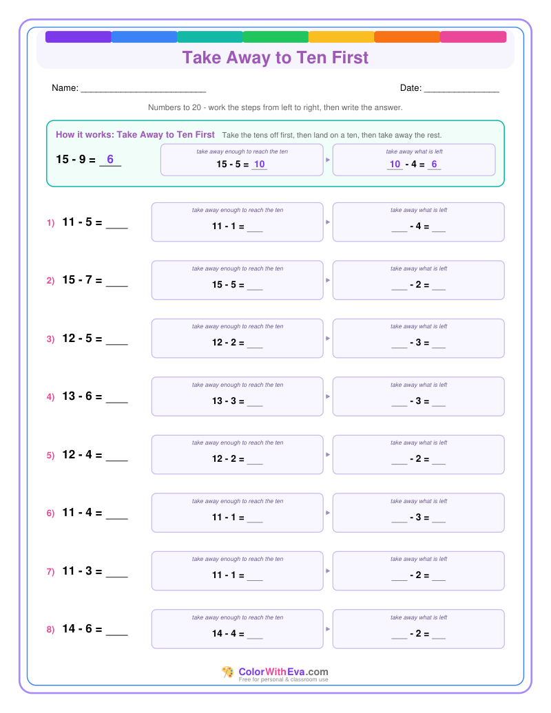Take Away to Ten First: Subtraction Level 1 (Set 2) thumbnail