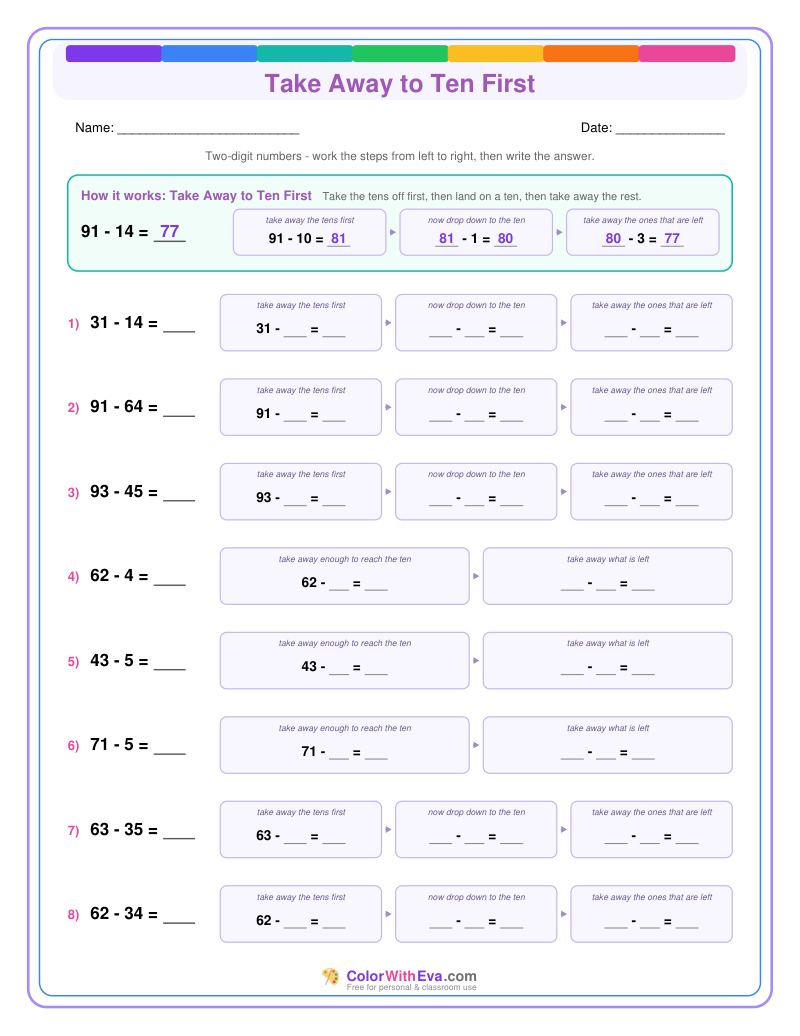 Take Away to Ten First: Subtraction Level 2 (Set 1) thumbnail
