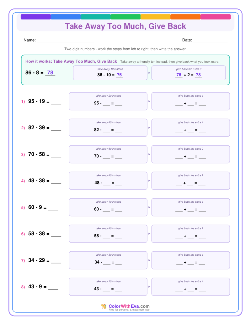 Take Away Too Much, Give Back: Subtraction Level 2 (Set 1) thumbnail