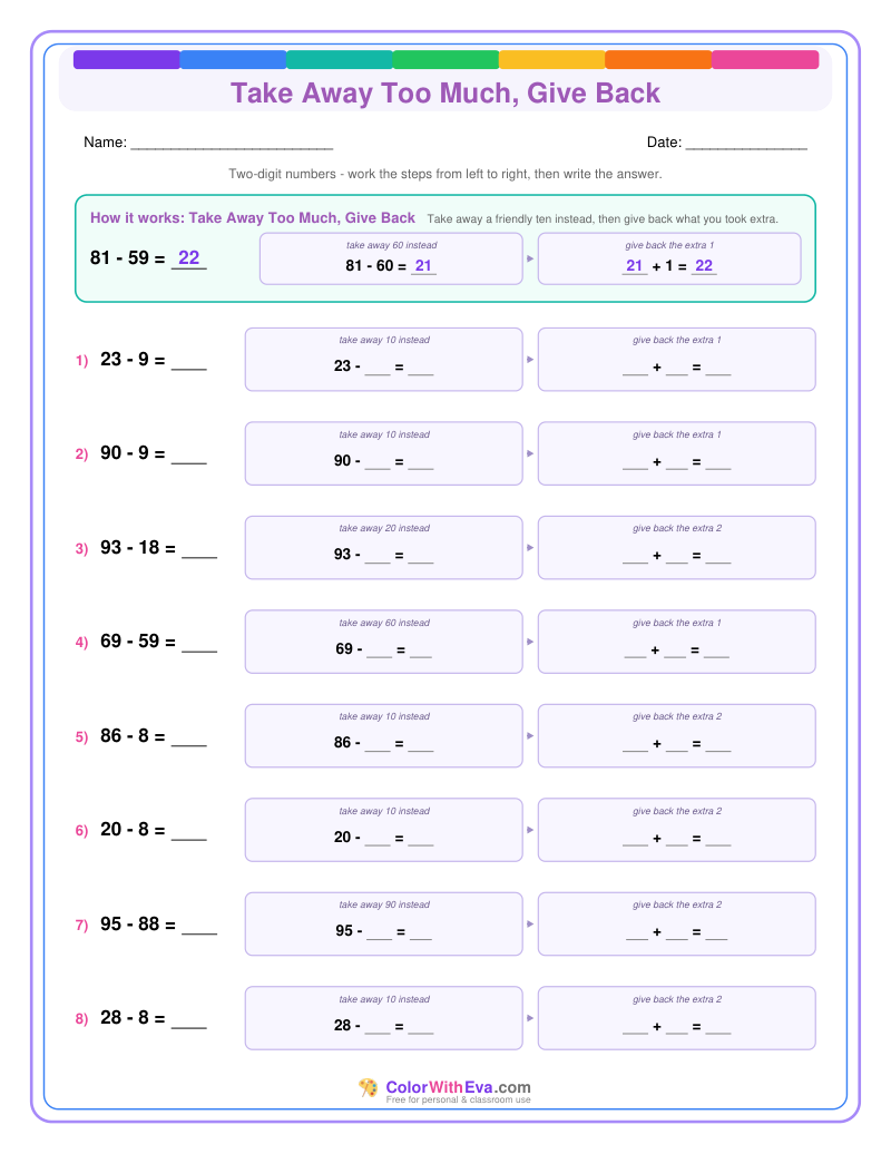 Take Away Too Much, Give Back: Subtraction Level 2 (Set 2) thumbnail