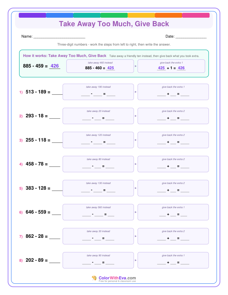 Take Away Too Much, Give Back: Subtraction Level 3 (Set 2) thumbnail