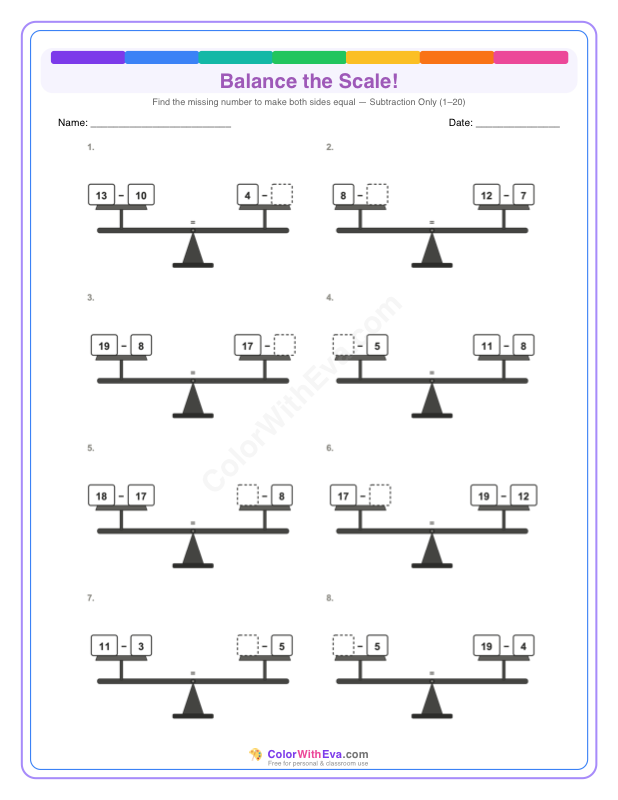 Balance the Scale: Subtraction Level 2 (Set 1) thumbnail