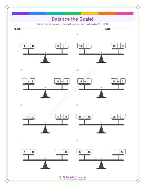 Balance the Scale: Subtraction Level 2 (Set 2) thumbnail