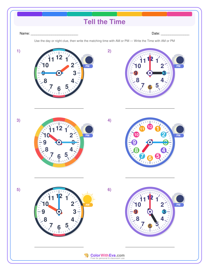 Telling Time: AM and PM Time (Set 1) preview