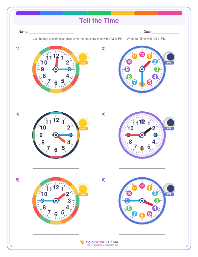 Telling Time: AM and PM Time (Set 3) preview