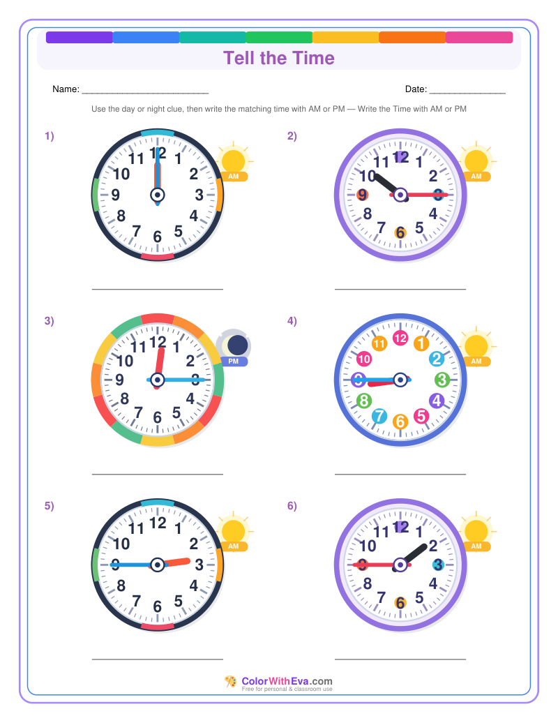 Telling Time: AM and PM Time (Set 4) preview