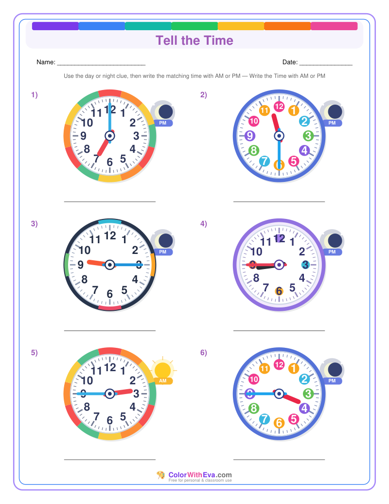 Telling Time: AM and PM Time (Set 5) preview