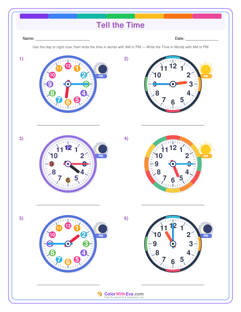 Telling Time: AM and PM in Words (Set 2) preview