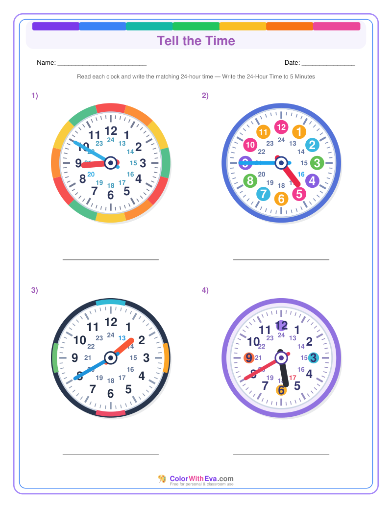 Telling Time: 24-Hour Five-Minute Intervals (Set 1) preview