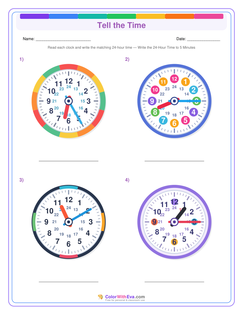 Telling Time: 24-Hour Five-Minute Intervals (Set 2) preview