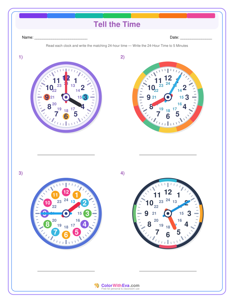 Telling Time: 24-Hour Five-Minute Intervals (Set 3) preview